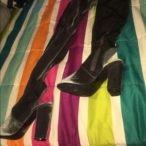 Long high knee open toe boots